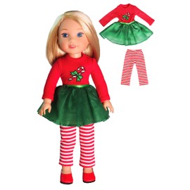 American Fashion World Candy Cane Tutu Dress Set for 14-Inch Dolls | Leggings Included |Premium Quality & Trendy Design | Dolls Clothes | Outfit Fashions for Dolls for Popular Brands