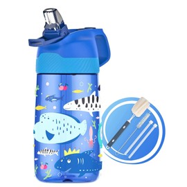 Fjbottle Kids Water Bottle with Straw, BPA Free Leak Proof 450ml Drinking Bottle, Eco Friendly Tritan Sports Water Bottle for Kids, One Click Flip Lid