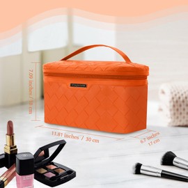 Dajasan Travel Makeup Bag, Travel Cosmetic Bag, Large Makeup Organizer Bag, Travel Toiletry Bag for Bottles, Brushes, Conditioner and Skin Care Products, 11.8 x 6.7 x 7.1 Inch (Orange)