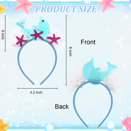 TODDER 6PCS Mermaid Headband Starfish Hairband for Women Girls Mermaid Crown Birthday Party Decorations Glitter Mermaid Accessories Fish Tails for Costume Holiday Gifts