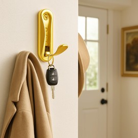 4PCS Folding Gold Wall Hooks, Heavy Duty Foldable Coat & Towel Hook, Wall Mounted Flip Down Hook for Clothes, Scarves, Hats, Keys, Retractable & Hidden Gold Hanger (Curved Shape)