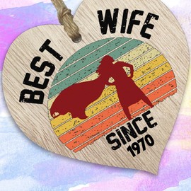 55th Wedding Anniversary Wooden Heart Plaque - Best Wife Since 1970 - Light Wood Sign Keepsake, Celebrate Anniversary Husband Wife Partner, Fifty-Fifth Anniversary Plaque with Quotes Gifts