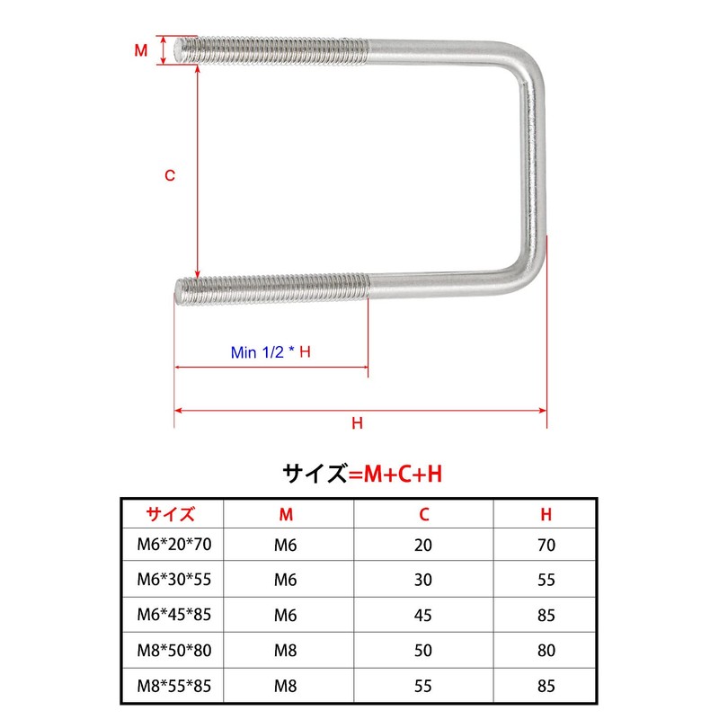 Aopin Square U Bolt 1.97" (50mm) Inside Width U Type