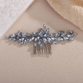 Teyglen Crystal Bridal Hair Comb Full Rhinestone Hair Piece Bride Wedding Hair Comb Sparkly Rhinestone Headpiece Party Prom Hair Accessories for Women (Mint blue)