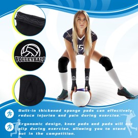 Volleyball Knee Pads Women Youth, 5 Pcs Volleyball Accessories Include Volleyball Knee Pads Arm Sleeves, Volleyball Drawstring Bag, Volleyball Stuff Forearm Elbow Sleeve with Protection Pad Thumb Hole