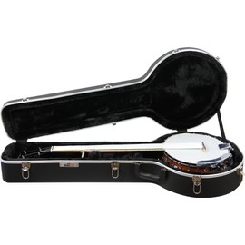 Gearlux Deluxe ABS 4-String and 5-String Banjo Case with Exterior Lock and Key, Interior Accessory Compartment, and Plush Interior Padding - Black
