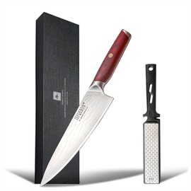 Japanese Chef Knife,8-Inch Damascus Chef Knife - Japanese VG10 High Carbon Stainless Steel, 67-Layer Hand-Forged Blade with Ergonomic Colorful wooden Handle -Gift Grindstone Included