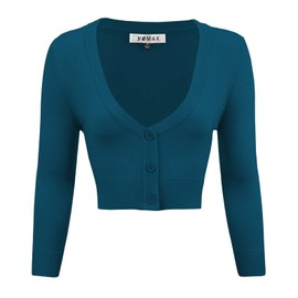 YEMAK Cárdigan bolero corto para mujer, manga 3/4, cuello en V, básico, clásico, casual, con botones, suave, suéter (S-4XL), Azul Teal, L