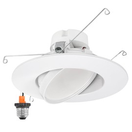 Maxxima 5 in. and 6 in. Rotatable LED Retrofit Downlight Gimbal, 1100 Lumens, 11 Watts, 5 CCT 2700K/3000K/3500K/4000K/5000K, Dimmable, Plastic White Trim