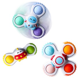 CalfQueen Universe Suction Cup Rotating Toys for 1 Year Old Girls, Baby Bath Toys for Kids Ages 1-3, Sensory Fidget Gift for 1 2 Year Old Boys Girls Birthday, Travel Toy for Toddlers