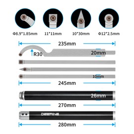 DEEFIINE Carbide Tip Wood Lathe Turning Tool set With Bowl Sander, Lathe Roughing and Finishing Hollowing Tool Interchangeable Aluminum Alloy Handle with 4pcs Carbide Inserts For Woodturning（Black）