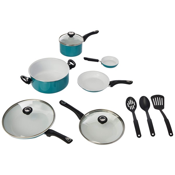 Farberware PURECOOK Ceramic Nonstick Cookware 12-Piece Pots and Pans Cookware Set, Aqua