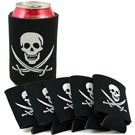 Tikizone 10 Pirate Can Coolers - Collapsible, Black, 12 oz
