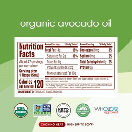 Nutiva Organic Steam-Refined Avocado Oil - Perfect for Cooking, Frying, Baking, and Dressing - High-Heat Oil with Neutral Flavor - Great for Vegan, Paleo, and Keto Diet - Non-GMO - 24 Fl Oz