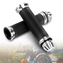 Motorcycle Handlebar Grips, Non-Slip CNC Aluminium Rubber Brake Grips for 7/8 Inch Handlebar Bicycle (Silver)