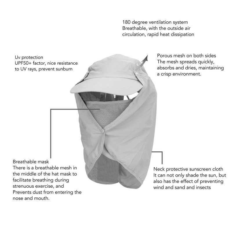 Outdoor Sunscreen Hat Ventilate Adjustable Removable Sun Protection Wide Brim