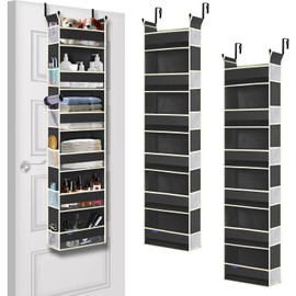 roomtalk 2 Pack Over The Door Hanging Organizer - 6 Shelves & 12 Side Pockets, Over The Door Storage for Baby Accessories & Children's Toys (13"x5"x54", Black)