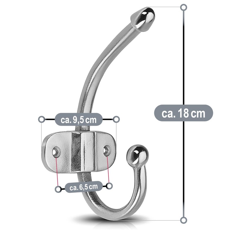 com-four® 2 x Wall Coat Hooks, Double Metal Wall Hooks