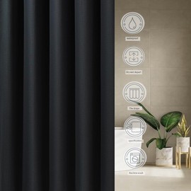 JOSVRAC Black Shower Curtain Water Resistant Quick Dry Polyester Bathtub Tub Curtain,Shower Curtain with 12 Hooks for Wet Room Bathtub Shower Stall,black Bathroom Curtain Set 180x180cm