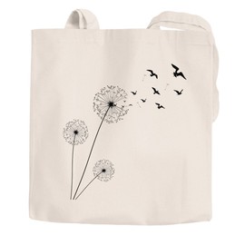Autiga® Shopping Bag Dandelion Birds Jute Bag Natural 2 Long Handles