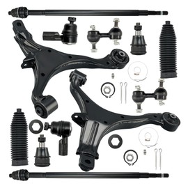 KAX Front Lower Control Arm w/Ball Joint + Sway Bar Links + Outer + Inner Tie Rod Ends + Boots for 02-06 Honda CR-V 2002 2003 2004 2005 2006 Suspension Kit K640399 K640400 12PCS