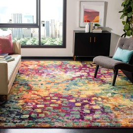 Safavieh Monaco Collection MNC225D Boho Chic Abstract Watercolor Area Rug, 4' x 5'7", Pink / Multi
