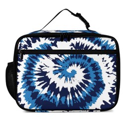 Muishi Tie Dye Blue Reusable Lunch Box Insulated Lunch Bag Cooler Bag Lunchbox Meal Food Container Tote Bag for Women Kids Girls Boy School Camping Hiking Picnic Beach Travel