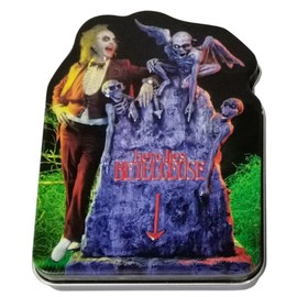 Boston America Afterlife Sours Candy Tin compatible with Beetlejuice Candy. One (1) Collectible Candy Tin Featuring Beetle juice with his Gravestone – Sour Blue Raspberry Flavor in the Shape of Spooky Skulls
