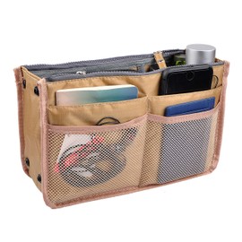 Vercord Upgrade Purse Handbag Organizer Insert Bag in Bag 13 Pockets with Handle Khaki Large