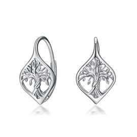 WINNICACA Tree of Life Earings for Women Sterling Silver Tree of Life Leaver back Earrings Tree of Life Jewelry Gifts for Women Birthday