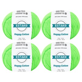 Estako Happy Cotton (Paquete de 4 madejas) 60% algodón, 40% hilo acrílico, suave, fino/deporte (2) para ganchillo y tejer (4 x 1.7 onzas) / (4 x 180 yardas) (4950 - Pistacho)