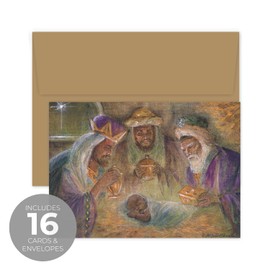 Chandler Blessed Christmas Card Set / 16 Boxed Religious Nativity Scene Cards With Coordinating Envelopes / 5 5/8" x 7 7/8" Folded African American Christian Holiday Cards With Inside Verses