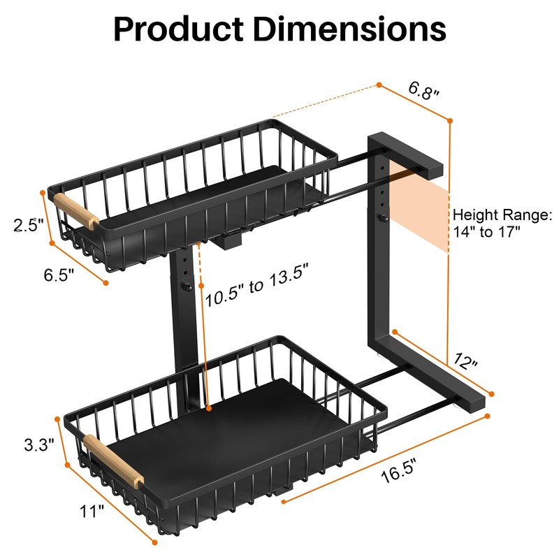 REALINN Under Sink Organizer, 2 Pack Height Adjustable Under Sink
