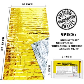 EVERLIT Emergency Mylar Thermal Blanket (4 Pack) Space Blankets for First Aid Kit Camping Kit Hiking Outdoor