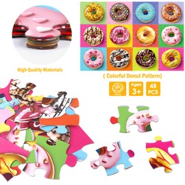 Jumbo Floor Puzzle for Kids,48 Piece Colorful Donuts Jigsaw Puzzles,Learning Educational Toys for Toddlers Ages 3-5,Children Gift for Boy Girl Ages 4-8 (Donut)