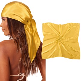 AWAYTR 35" Large Square Satin Head Scarf - Silk Hair Scarf Square Hair Bandanas Large Scarf Sleeping Head Wraps for Women (Yellow)