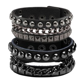 Eigso Gothic Punk Studded Bracelet Wide Bracelet PU Leather Bracelet for Men and Women Rock Biker, Leather