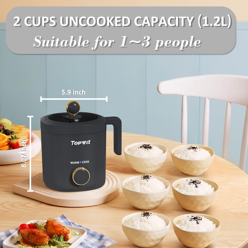 TOPWIT Rice Cooker Small, Mini Rice Cooker 2 Cups Uncooked,