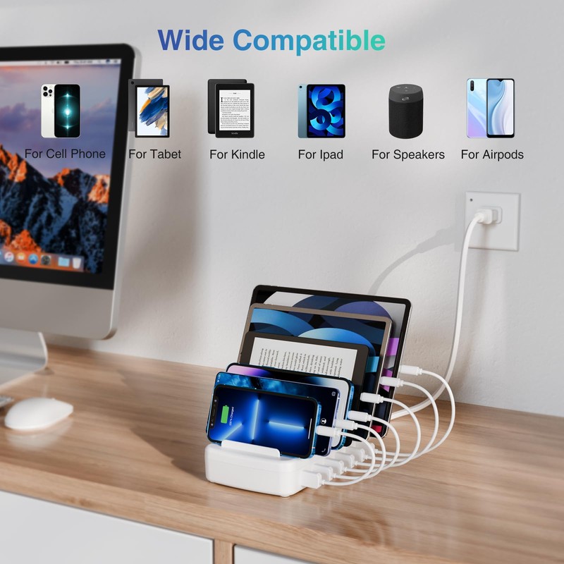 Fast Charging Station for Multiple Devices, 50W 6-Port USB Charging