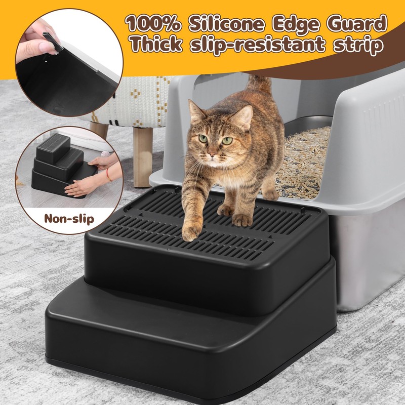 BALAPET Adjustable 3 Steps Litter Box Ramp with Filter Function,