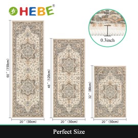 HEBE Boho Kitchen Rug Sets 3 Piece with Runner Non Slip Kitchen Rugs and Mats Washable Kitchen Mats for Floor Thick Kitchen Floor Mat Carpet Runner Rugs for Hallway Laundry Holiday Decor