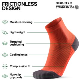 DANISH ENDURANCE Anti-Friction Lace Socks, Ankle Support, Grip, Running Socks, Blister Prevention, Men's, Women's, 2 Pairs, Multicolor (1x Black, 1x Orange)