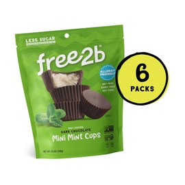 Free 2b Dark Chocolate Mint Mini Cups, Safe for School and Allergy Friendly - Gluten-Free, Dairy-Free, Nut-Free, and Soy-Free - Dark Chocolate, 3.5 oz Resealable Bag (Pack of 6)