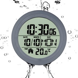 Lancoon Digital Shower Clock with LCD Display, Waterproof Silent Wall Decoration, Suction Cup with 4 Suction Cups, Shows Time Temperature Date Weekday for Bathroom Living Room Bedroom