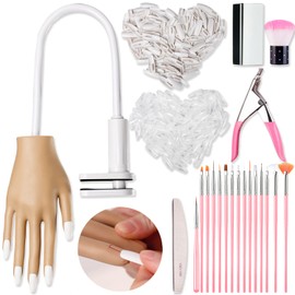 Haozher Practice Hand for Acrylic Nails, Flexible Practice Nail Hand Fingers Fake Hand for Nails With Moveable Stand, Silicone Hand for Nail Practice,Upgrade Mannequin Hand for Nails Kit for Beginners