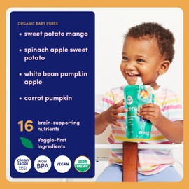 Cerebelly Organic Baby Food Pouches Variety Pack, Veggie & Fruit Purees, 16 Nutrients, No Added Sugar, Fiber & Non-GMO, 4oz, 8 Pack