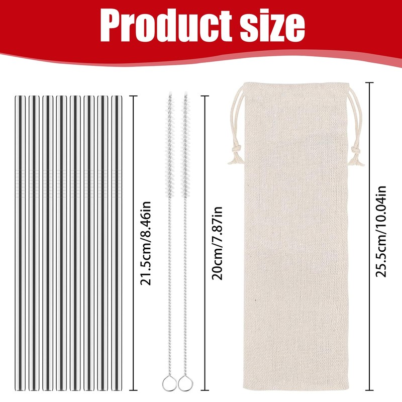 8-Pack Reusable Stainless Steel Straws, 304 Food Grade Metal Drinking