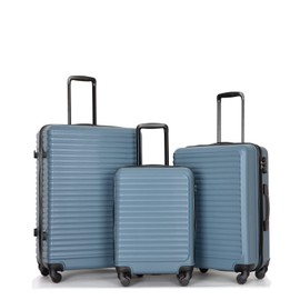 Udorich 3 Piece Lightweight ABS Luggage Set with Spinner Wheels, Includes Carry-On and Check-In Sizes, Blue