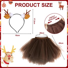 Reindeer Tulle Skirt with Headband, Reindeer Costume Women, Reindeer Headband and Tutu, Vintage Tulle Skirt, Petticoat, Carnival Deer Costume, Reindeer Costume, Adult for Women, Fancy Dress, Cosplay