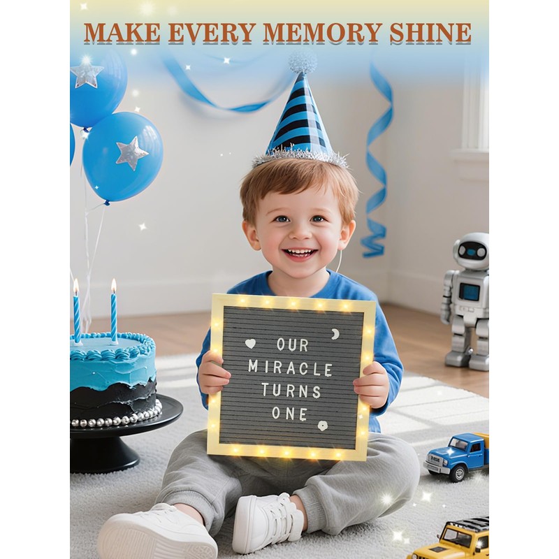 Changeable Felt Letter Board with LED Lights - 10×10" Message